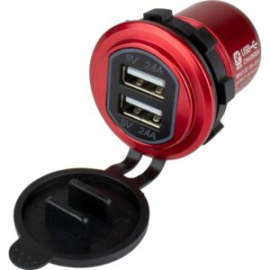 Image 1: Sea-Dog Round Red Dual USB Charger w/1 Quick Charge Port +