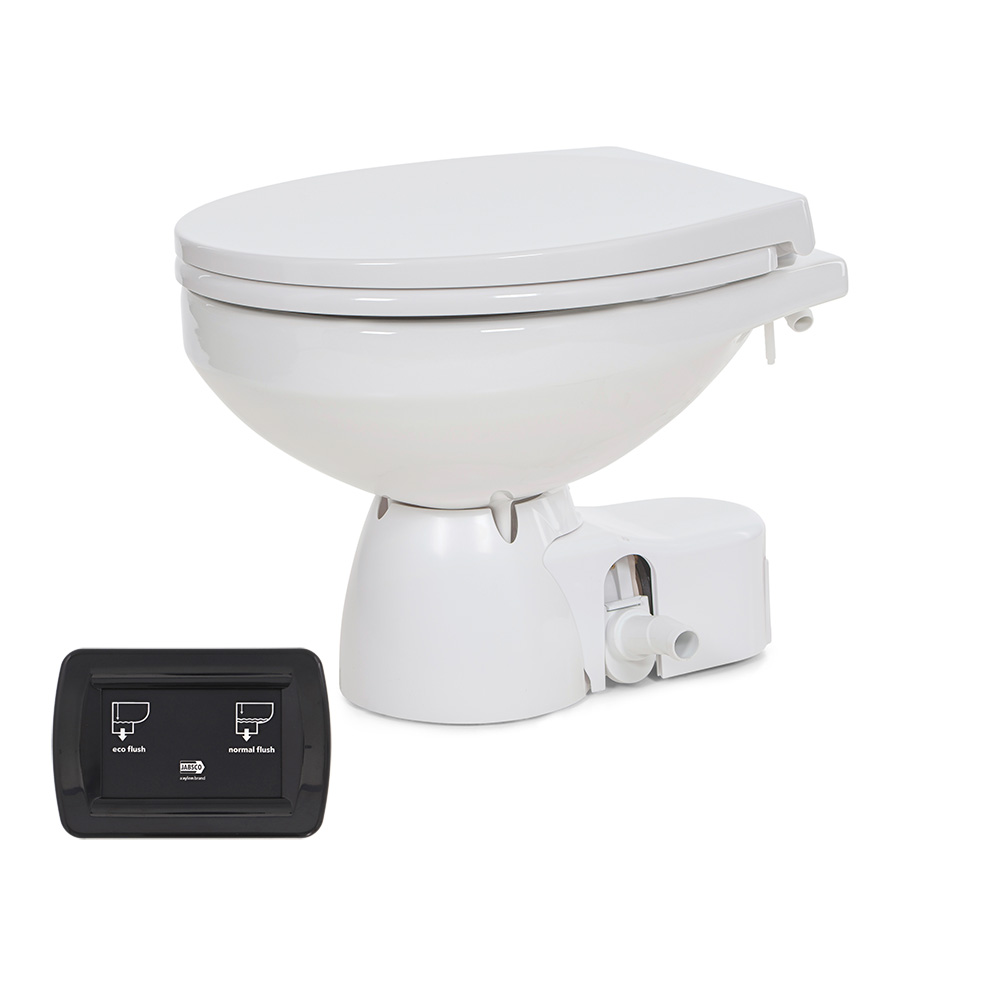 Image 1: Jabsco Quiet Flush E2 Fresh Water Toilet Regular Bowl - 24V – Soft Close Lid