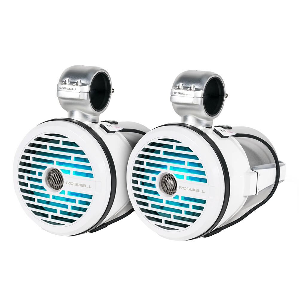 Image 1: Roswell R1 8” Tower Speakers - White - 100W RMS & 200W Peak Power