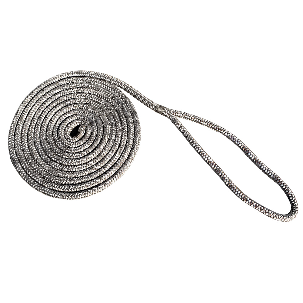 Image 1: New England Rope 3/8" x 15' Nylon Double Braid Dock Line - Grey