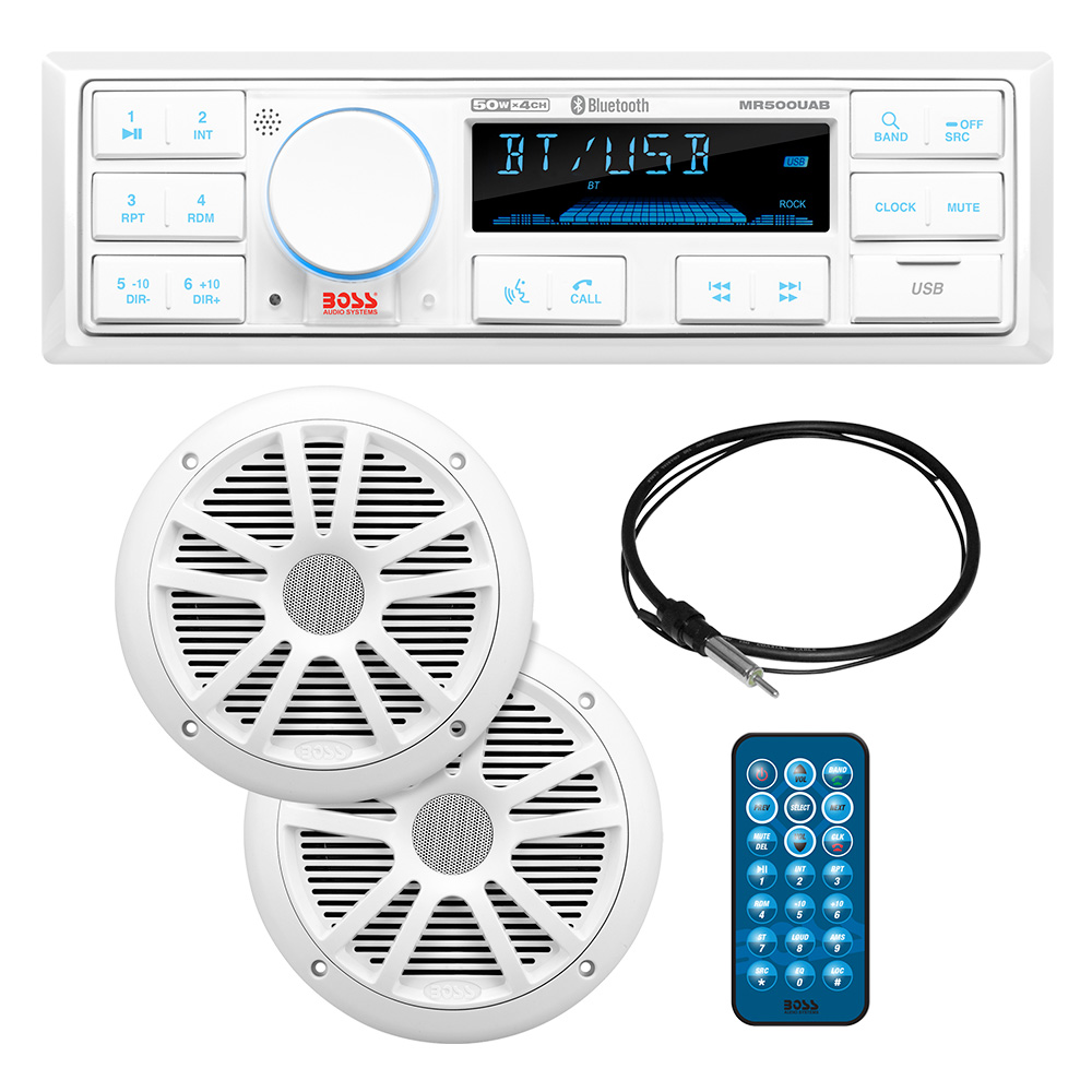 Image 1: Boss Audio MCK500WB.6 Kit w/MR500UAB, 2 MR6W Speakers, MRANT10 Antenna, & White Remote