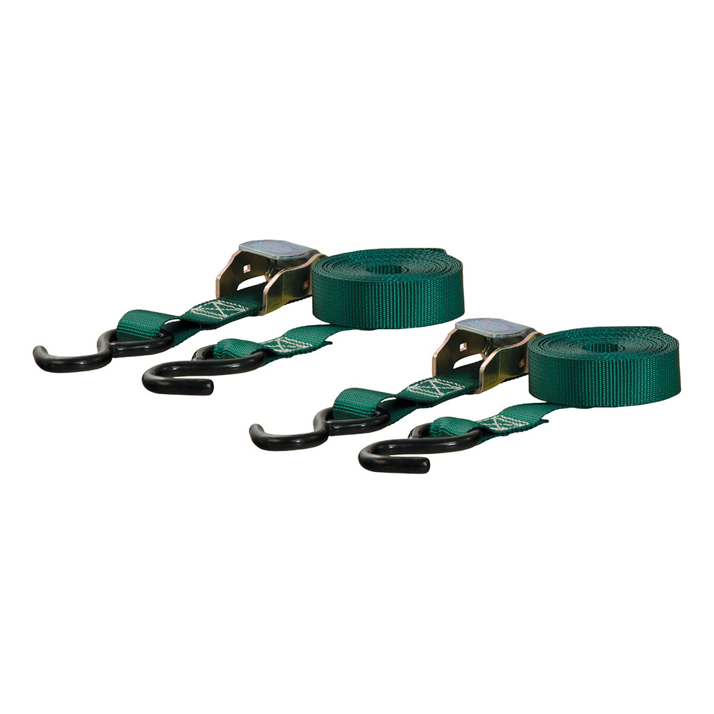 Image 1: CURT 15' Dark Green Cargo Straps w/"S" Hooks - 300 lbs - 2 Pack