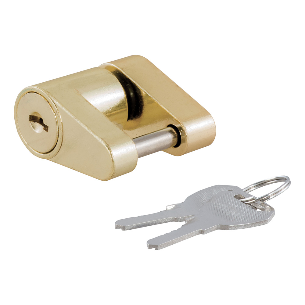 Image 1: CURT Coupler Lock - 1/4" Pin - 3/4" Latch Span - Padlock - Brass-Plated