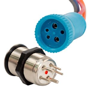 Image 1: Bluewater 22mm Push Button Switch - Off/On/On Contact - Blue/Green/Red LED - 1' Lead