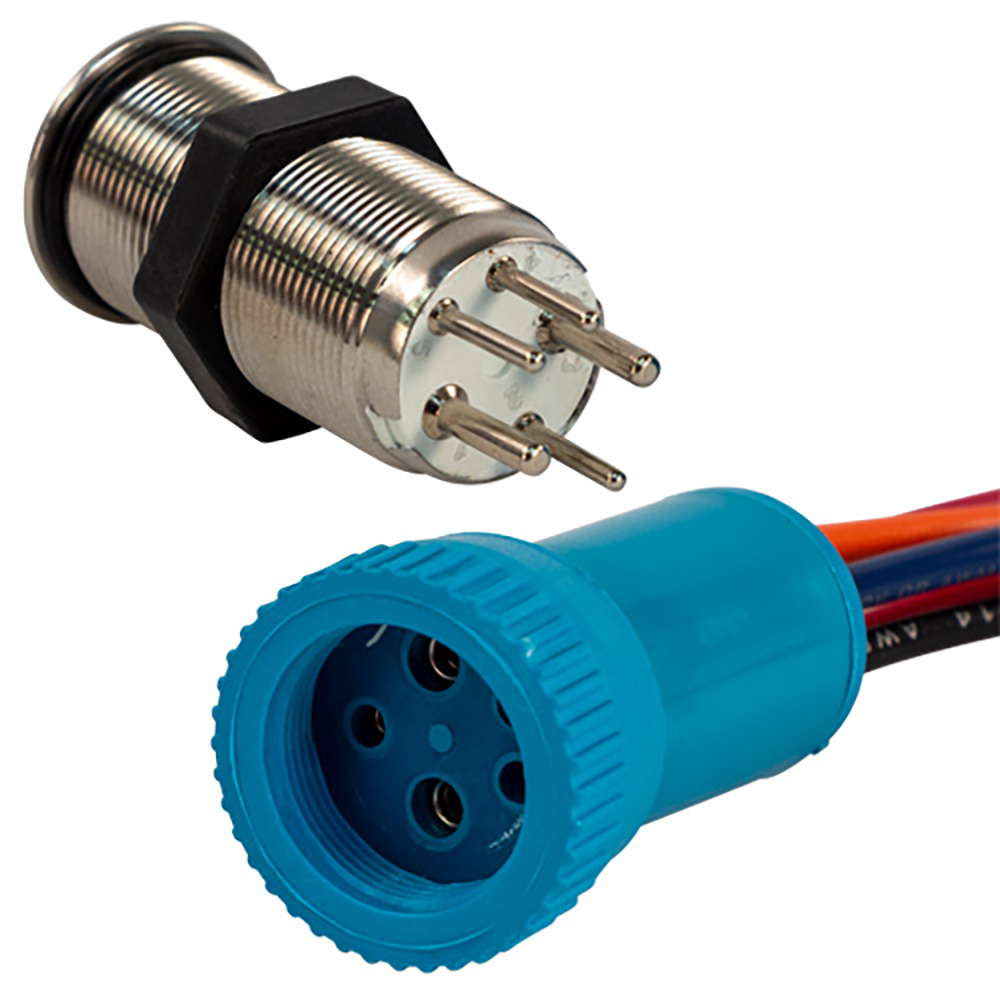 Image 1: Bluewater 19mm Push Button Switch - Off/(On)/(On) Double Momentary Contact - Blue/Green/Red LED - 1' Lead