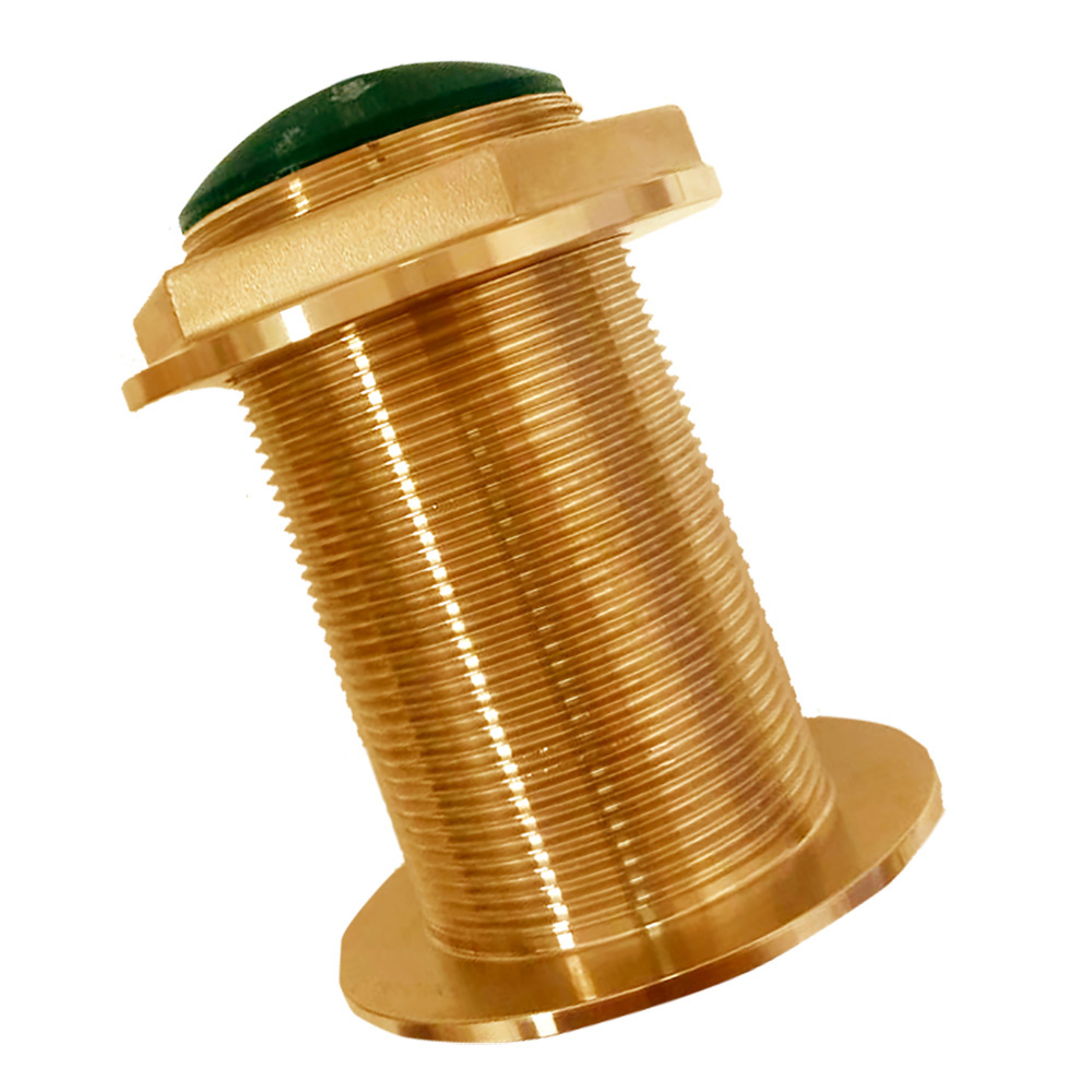 Image 1: Echonautics Bronze Low-Profile Thru-Hull Medium-Frequency CHIRP Transducer - 600W, 12° Tilt, 80-130kHz