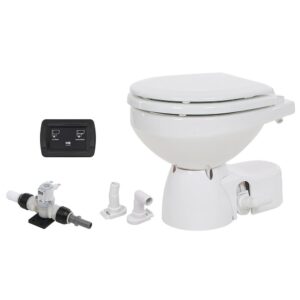 Image 1: Jabsco Quiet Flush E2 Fresh Water Toilet Compact Bowl - 24V - Soft Close Lid