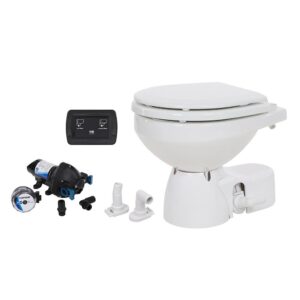 Image 1: Jabsco Quiet Flush E2 Raw Water Toilet Compact Bowl - 12V - Soft Close Lid
