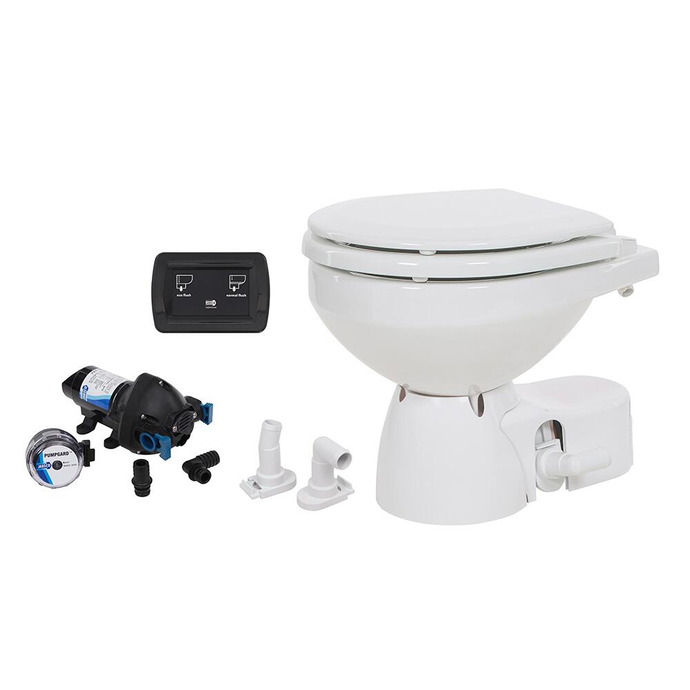 Image 1: Jabsco Quiet Flush E2 Raw Water Toilet Compact Bowl - 24V - Soft Close Lid