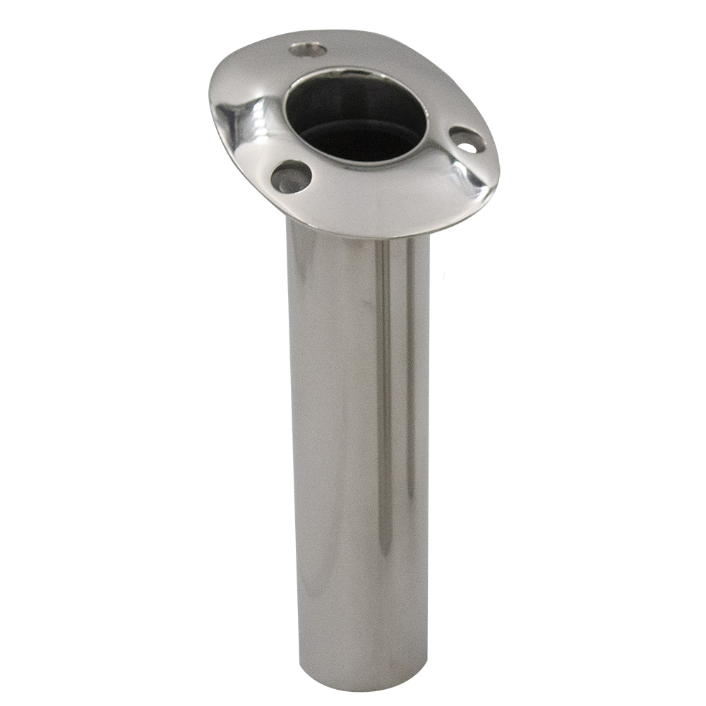 Image 1: C.E. Smith 70 Series Standard Flush Mount Rod Holder - 15 Degree - Stainless Steel - Gimbal Bar Bottom - Black Liner