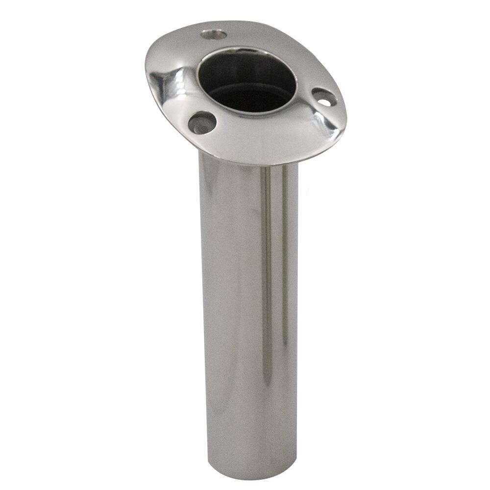 Image 1: C.E. Smith 70 Series Standard Flush Mount Rod Holder - 15 Degree - Stainless Steel - Cast Bottom - Black Liner
