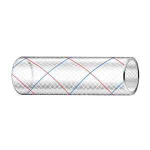 Image 1: Trident Marine 5/8" x 50' Clear Reinforced PVC Hose Tubing Red & Blue Tracer