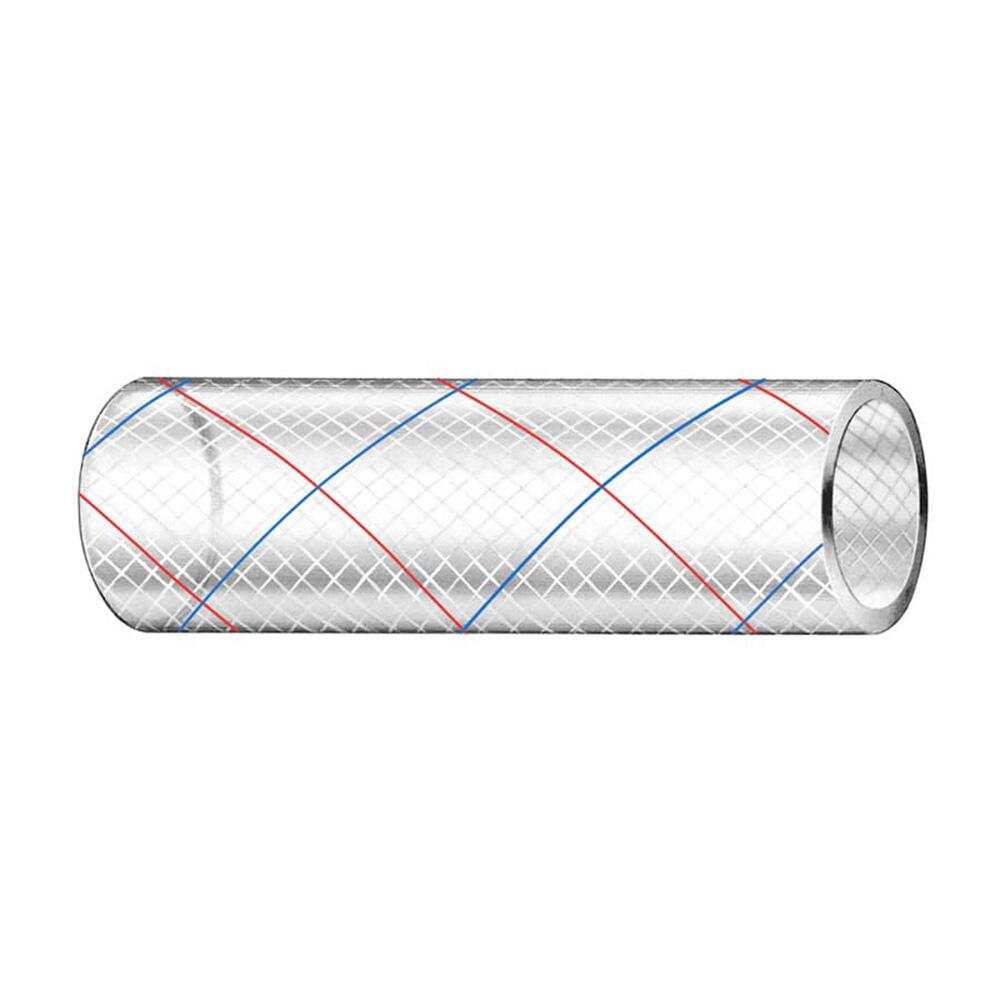 Image 1: Trident Marine 5/8" x 50' Clear Reinforced PVC Hose Tubing Red & Blue Tracer