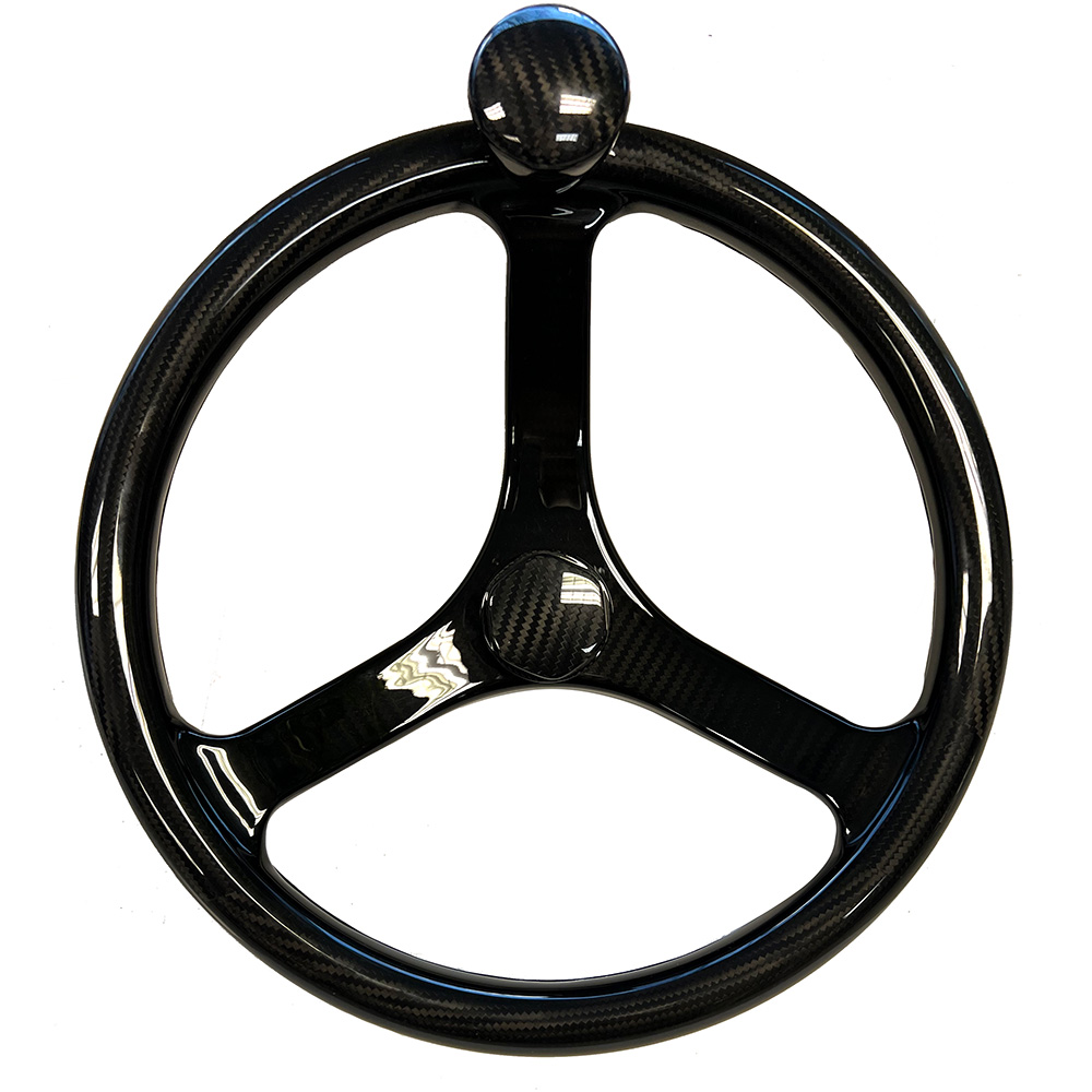 Image 1: Schmitt Marine Carbon Fiber Primus Wheel w/Knob 13.5" w/Sanntoprene Finger Grip 3/4" Tapered Shaft w/CF Nut
