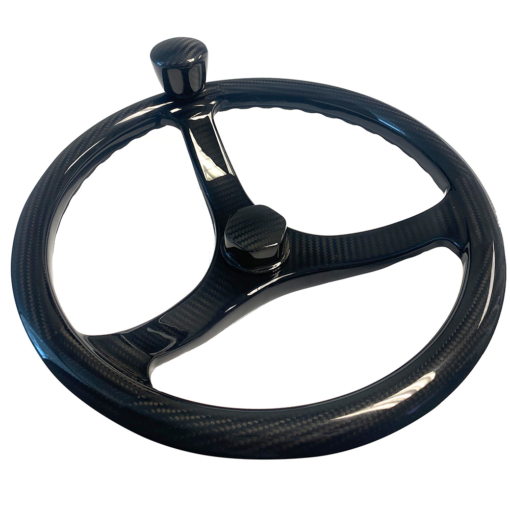 Image 1: Schmitt Marine Carbon Fiber Primus Steering Wheel w/Santoprene Finger Grip - 13.5" Diameter - 3/4" Tapered Shaft w/Carbon Fiber Nut