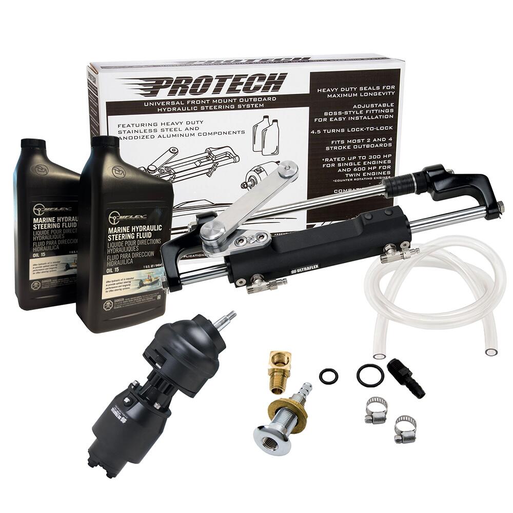 Image 1: Uflex PROTECH 2.1 Front Mount Tilt OB Hydraulic System - Includes UP28T Helm Pump, Oil, UC128TS-2 Cylinder, & X52 Tilt - No Hoses