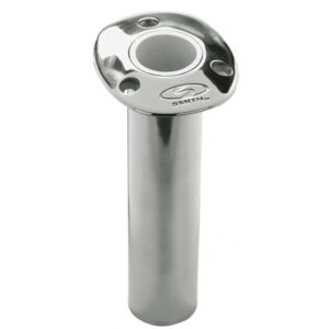 Image 1: C.E. Smith Flush Mount Rod Holder - 0 Degree & 9" Depth - Stainless Steel - Cast Bottom - White Vinyl Liner