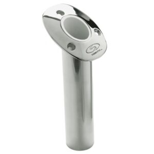 Image 1: C.E. Smith Flush Mount Rod Holder - 30 Degree & 9" Depth - Stainless Steel - Cast Bottom - White Vinyl Liner