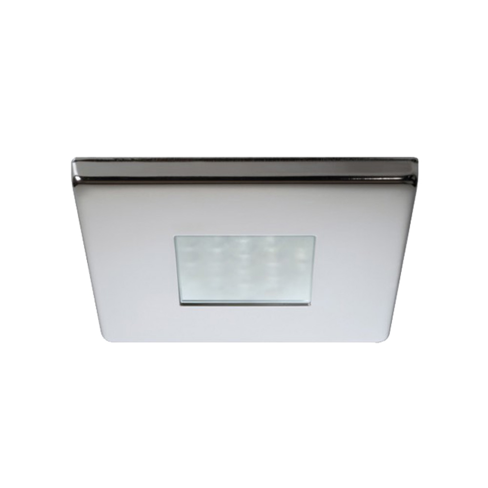 Image 1: Quick Edwin C Downlight LED - 2W, IP66, Screw Mounted - Square Stainless Bezel, Square Warm White Light