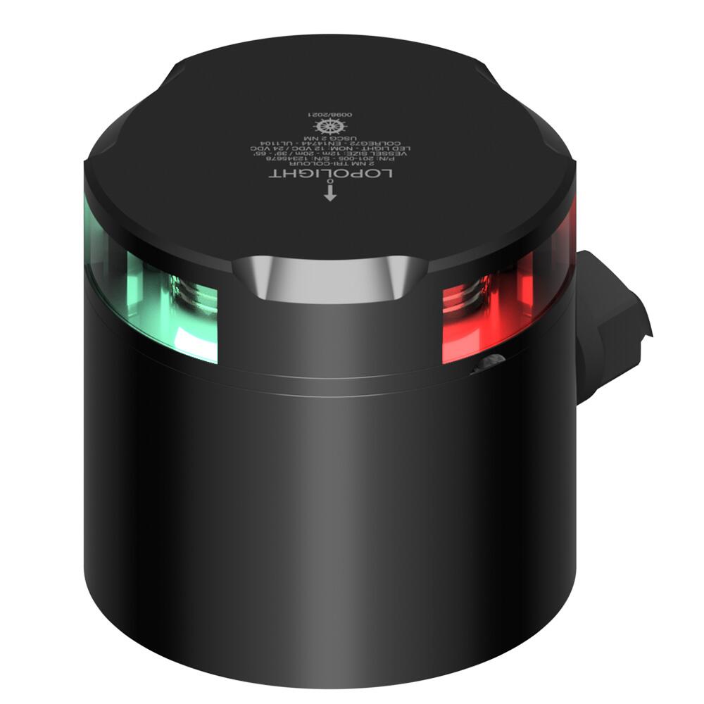 Image 1: Lopolight Tri-Color Nav Light - 2NM - Black Housing w/IP68 POM Base & Connector