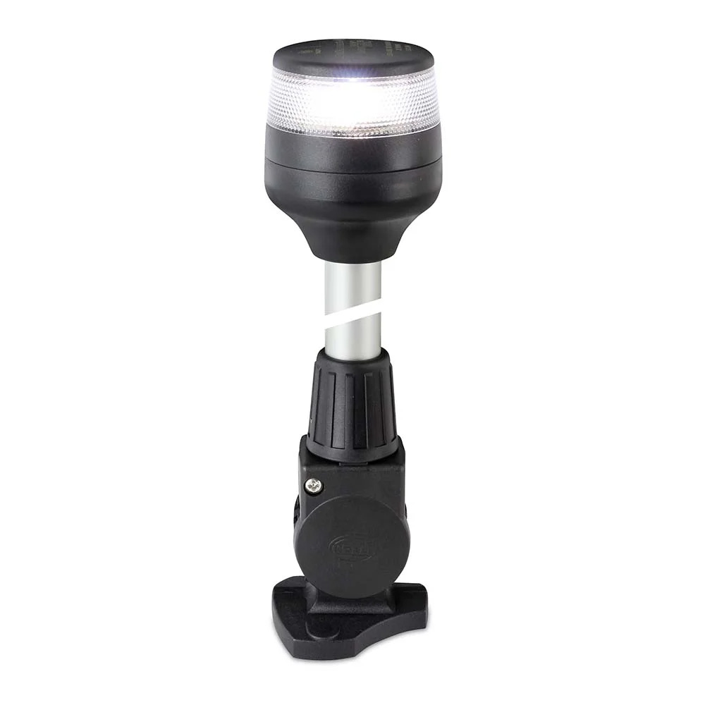 Image 1: Hella Marine 2nm All Round White Fold Down Pole Navigation Lamp - 8" - Black Base