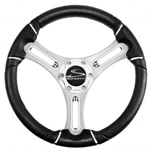 Image 1: Schmitt Marine Torcello 14" Wheel - 04 Series - Polyurethane Wheel w/Chrome Trim & Cap - Brushed Spokes - 3/4" Tapered Shaft