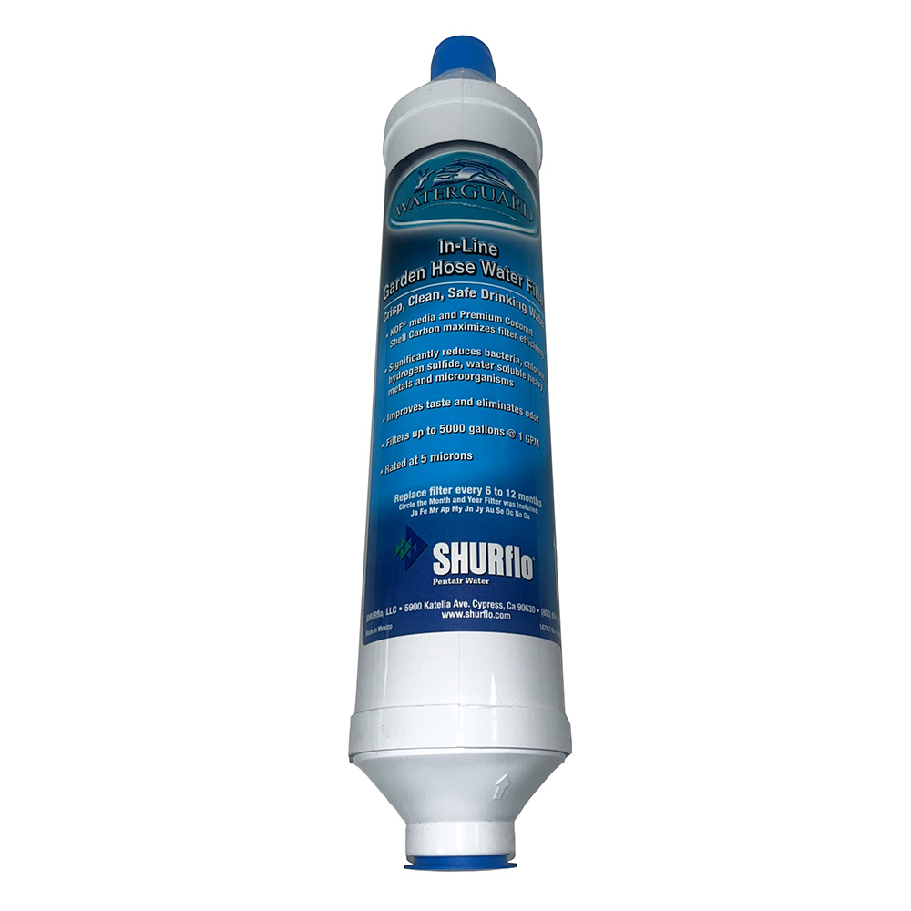 Image 1: Shurflo by Pentair Quad-Stage Bacteriostatic KDF/Carbon In-Line City Water Entry Filter w/Garden Hose Ends