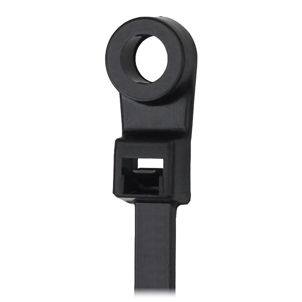 Image 1: Pacer 8" Cable Tie w/Mounting Ring - Black - 50lb Tensile Strength - 2" Bundle Diameter - 100 Piece Bag