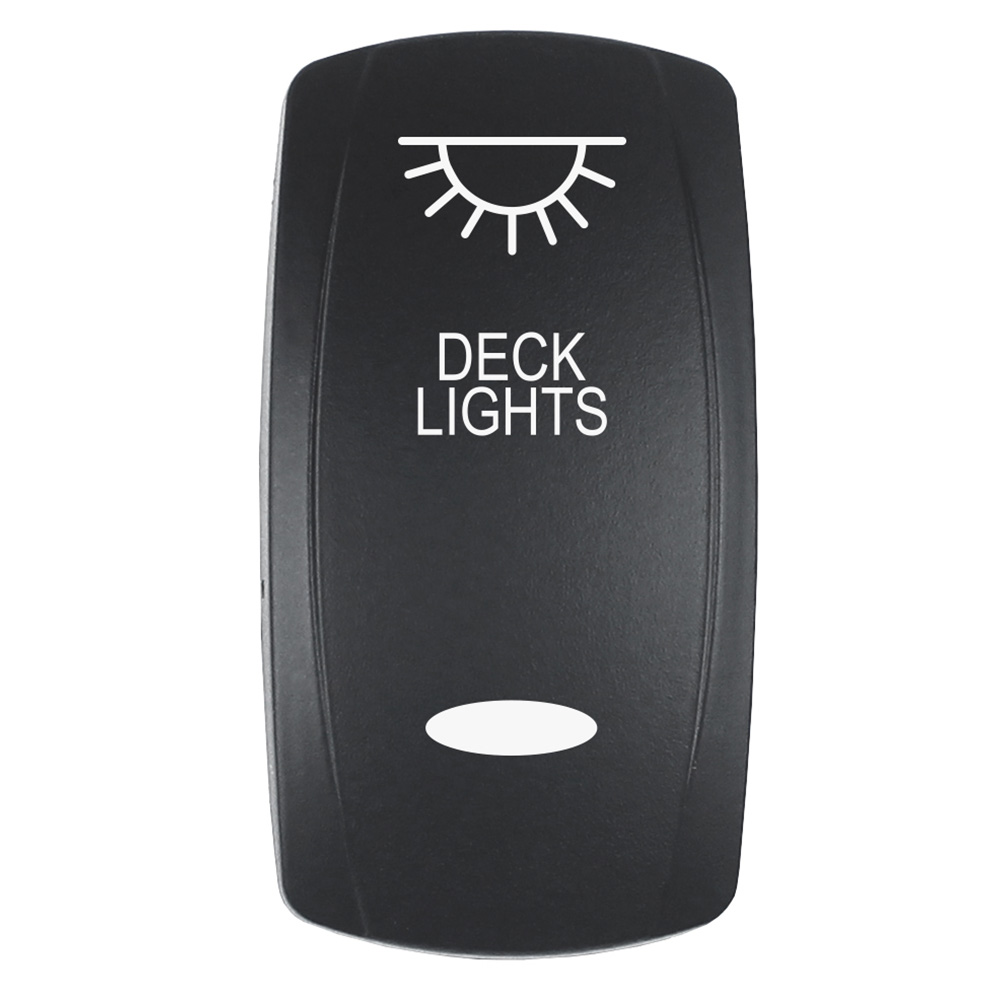 Image 1: Pacer Actuator - 'DECK LIGHTS' f/V Series Contura Switches - Black - Laser Etched (Top/Bottom Light)