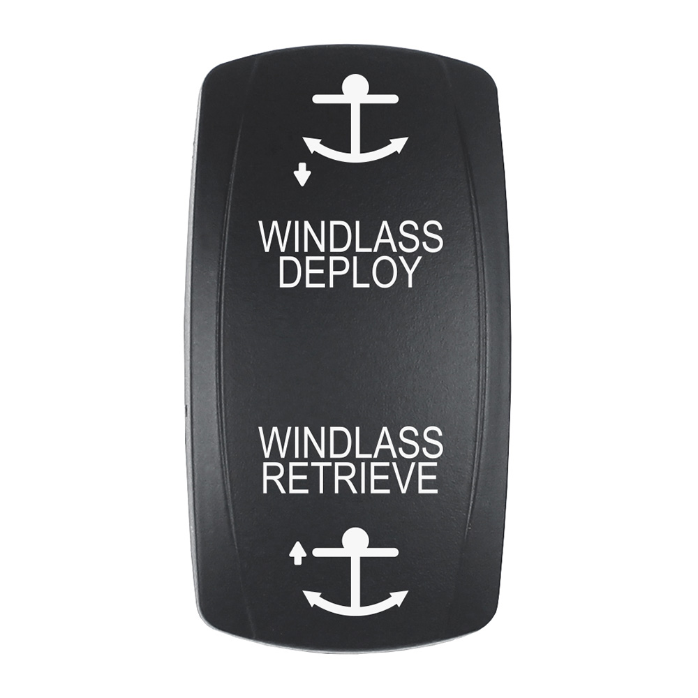 Image 1: Pacer Actuator - 'WINDLASS DPLY/RTRV' f/V Series Contura Switches - Black - Laser Etched (Top/Bottom Light)