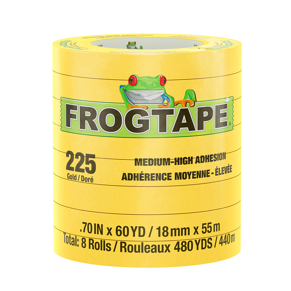 Image 1: FrogTape CP 225 Medium-High Adhesion Masking Tape - 18MM x 55M x 8-Pack - Gold - Rated for 225°F