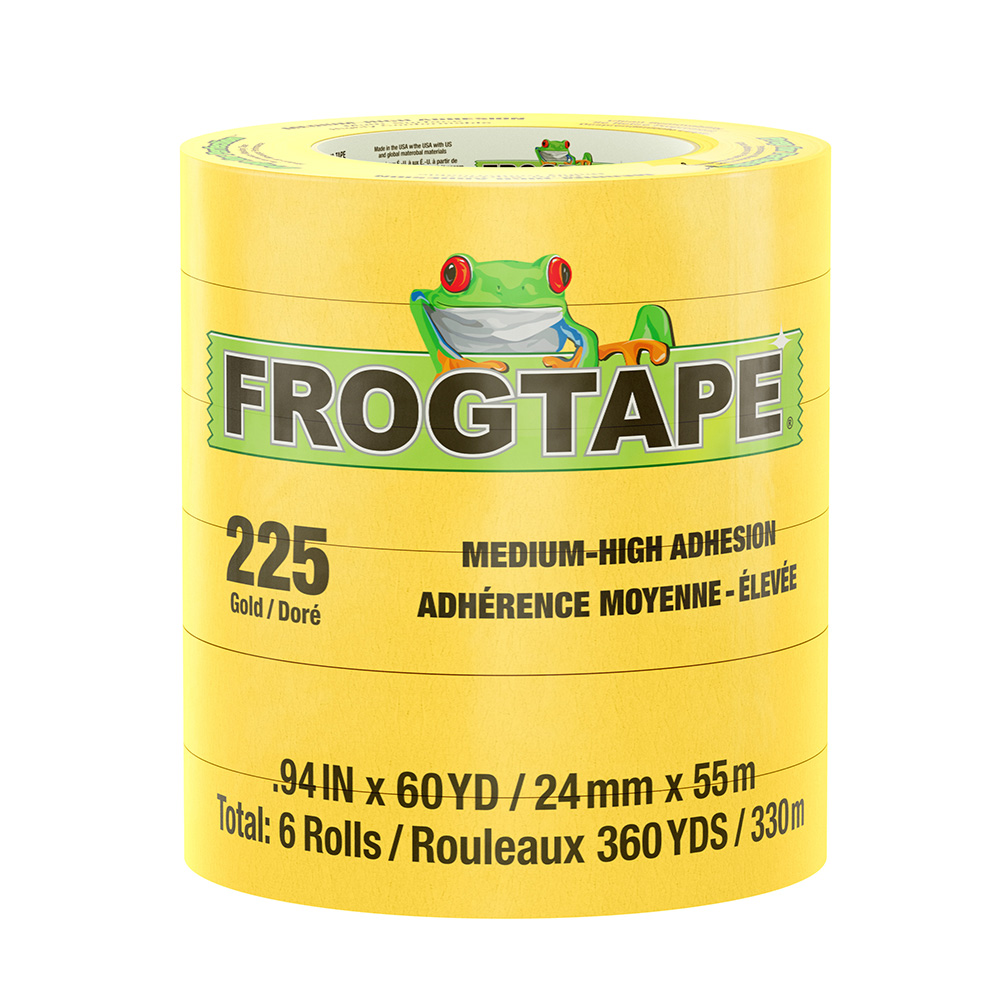 Image 1: FrogTape CP 225 Medium-High Adhesion Masking Tape - 24MM x 55M x 6-Pack - Gold - Rated for 225°F