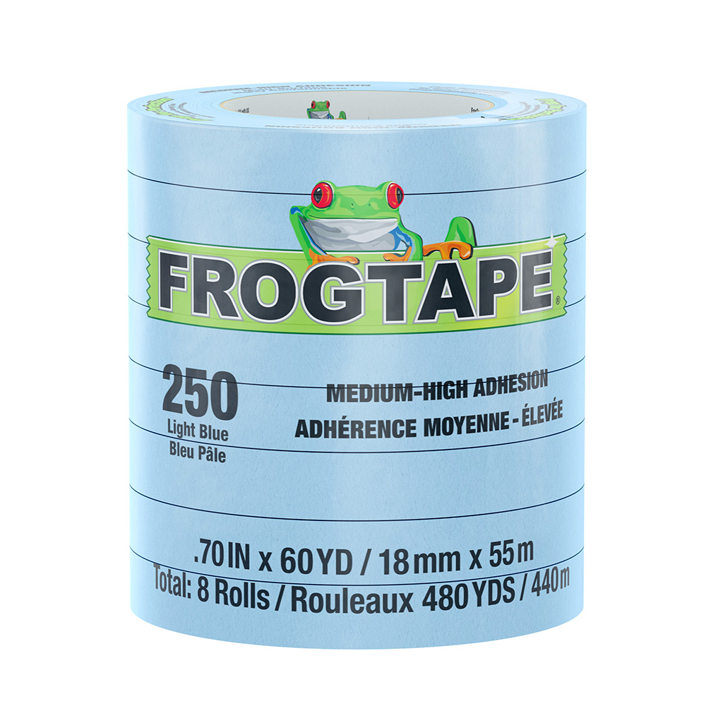 Image 1: FrogTape CP 250 Medium-High Adhesion Masking Tape - 18MM x 55M x 8-Pack - Light Blue - Rated for 250°F