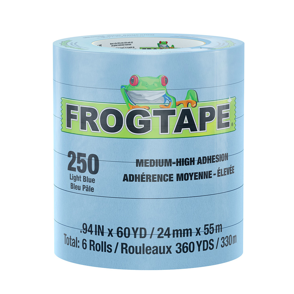 Image 1: FrogTape CP 250 Medium-High Adhesion Masking Tape - 24MM x 55M x 6-Pack - Light Blue - Rated for 250°F