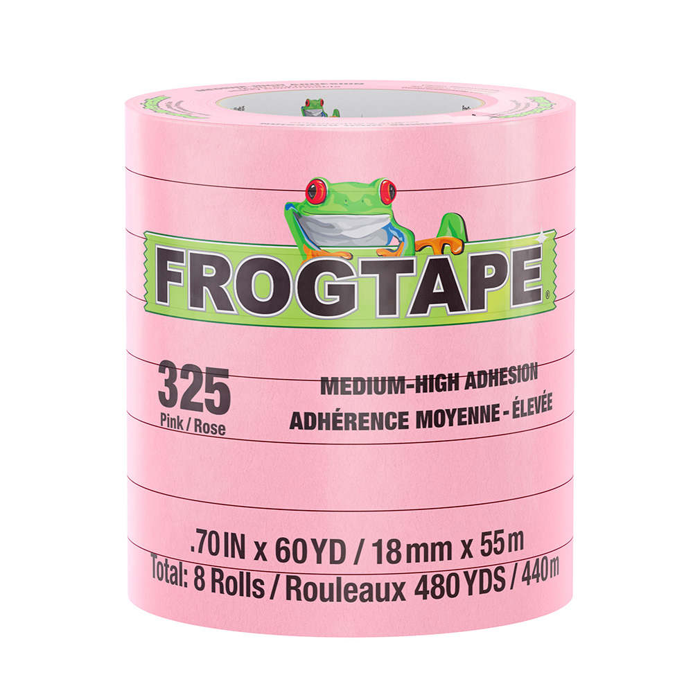 Image 1: FrogTape CP 325 Medium-High Adhesion Masking Tape - 18MM x 55M x 8-Pack - Pink - Rated for 325°F