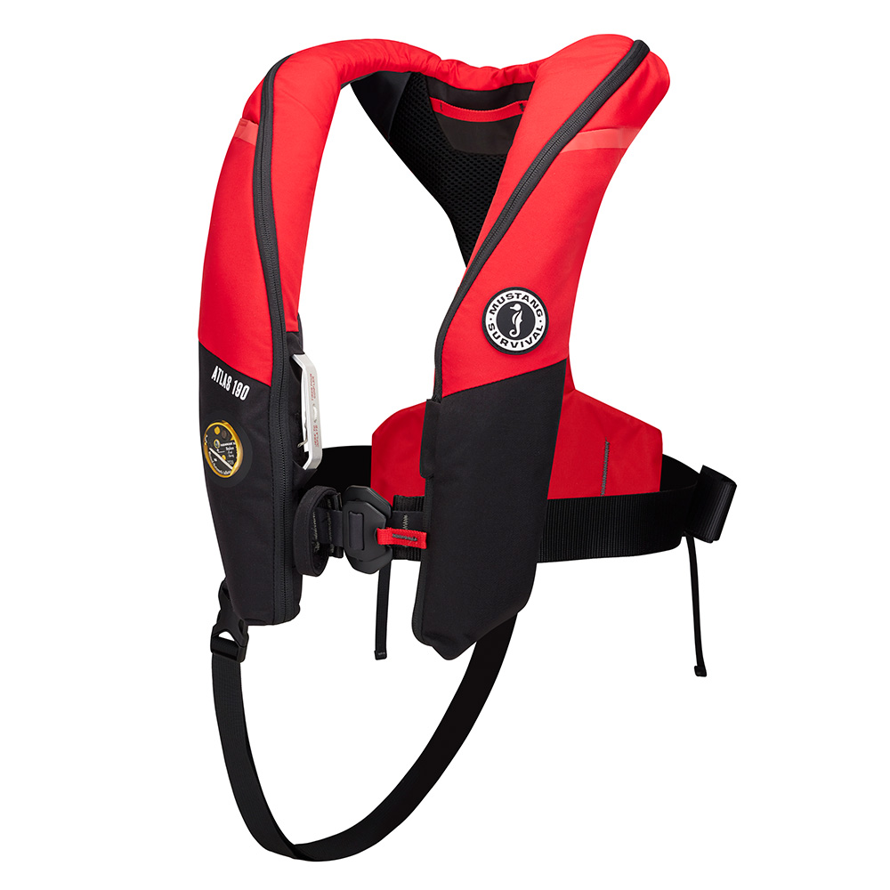 Image 1: Mustang Atlas 190 DLX Open Ocean Inflatable PFD - Red/Black