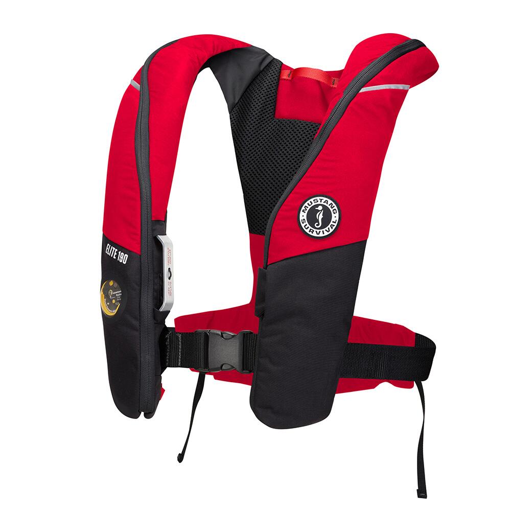 Image 1: Mustang Elite 190 Offshore Inflatable PFD - Red/Black