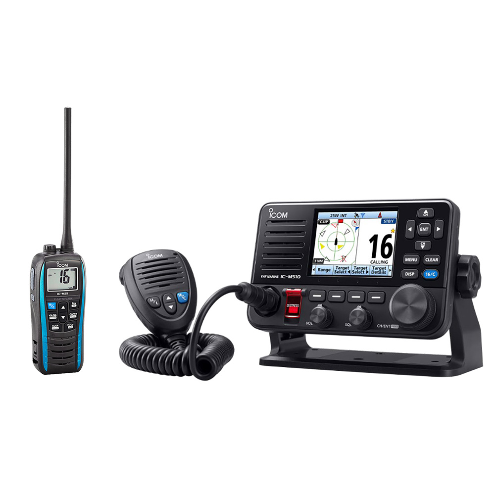 Image 1: Icom M510 EVO 41 VHF w/NMEA 2000 & FREE M25 Floating Handheld VHF Marine Radio - 5W - Blue