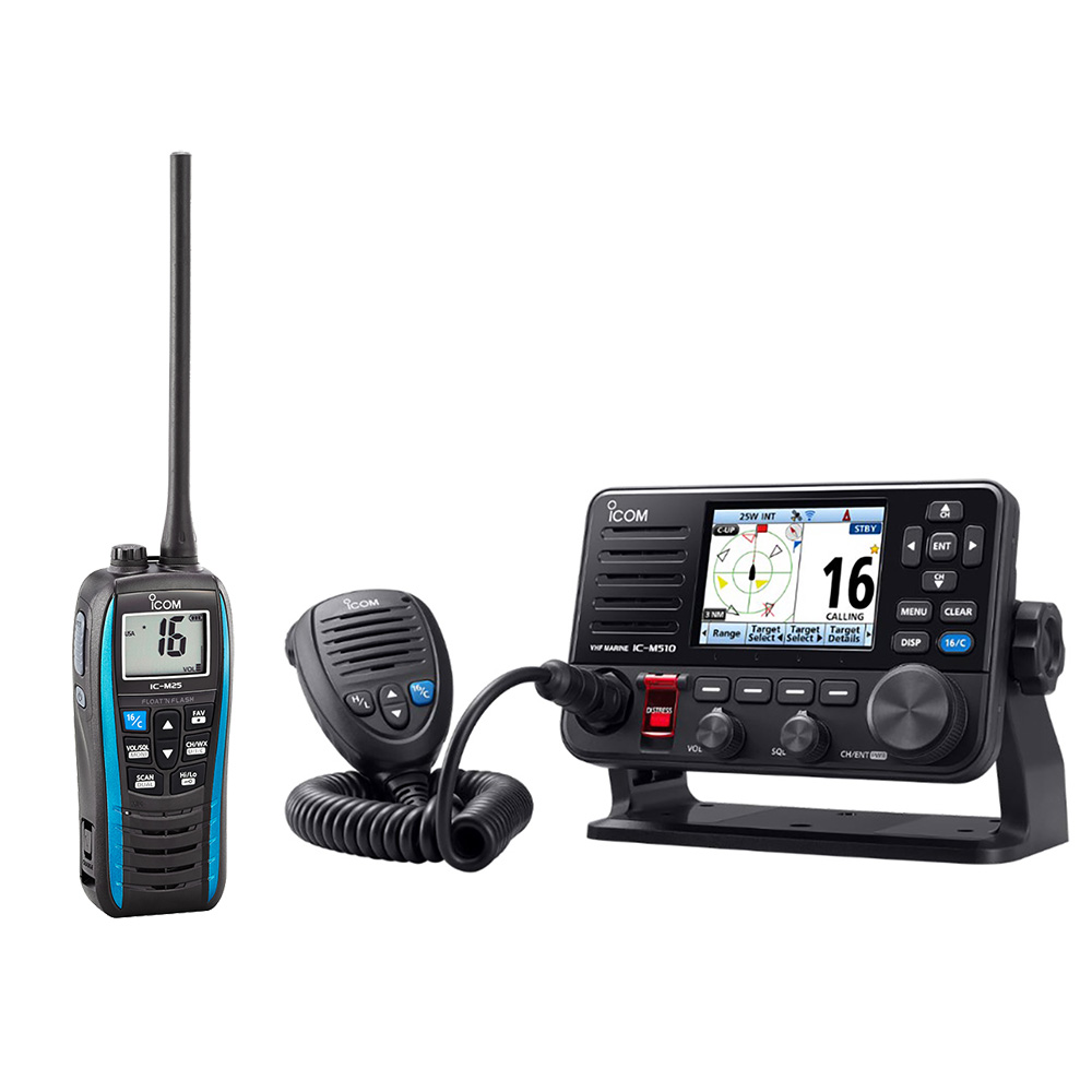 Image 1: Icom M510 EVO 51 VHF w/AIS & NMEA 2000 & FREE M25 Floating Handheld VHF Marine Radio - 5W - Blue