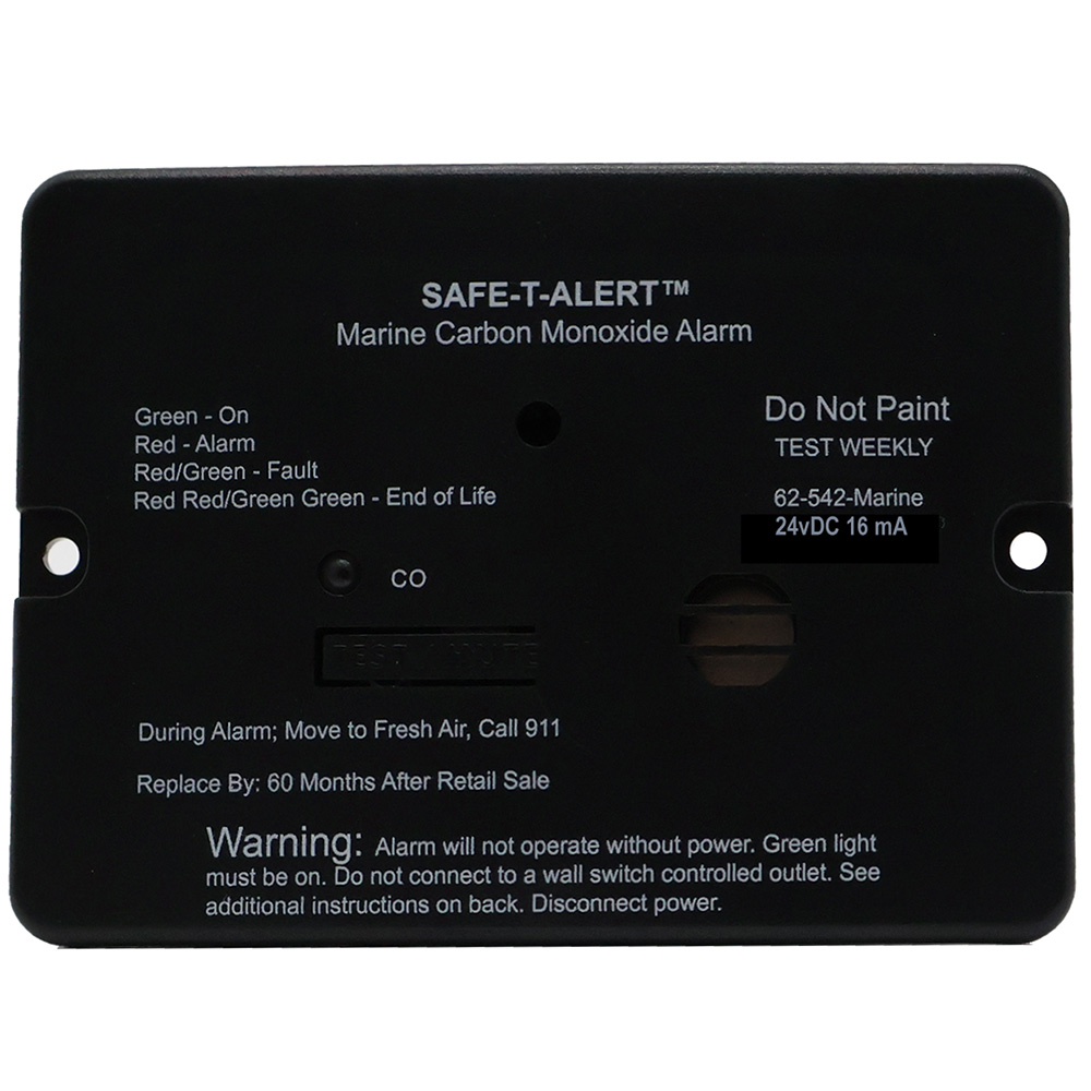 Image 1: Safe-T-Alert 62 Series Marine Carbon Monoxide Alarm - 24V Flush Mount - Black