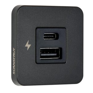 Image 1: Scanstrut TILE USB-A/USB-C Interior Charging Socket - 12/24V - Black Bezel