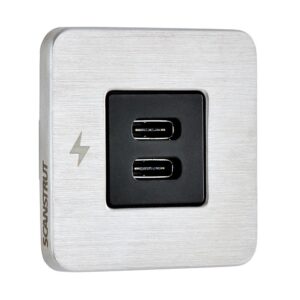 Image 1: Scanstrut TILE USB-C Interior Charging Socket - 12/24V - Stainless Steel Bezel