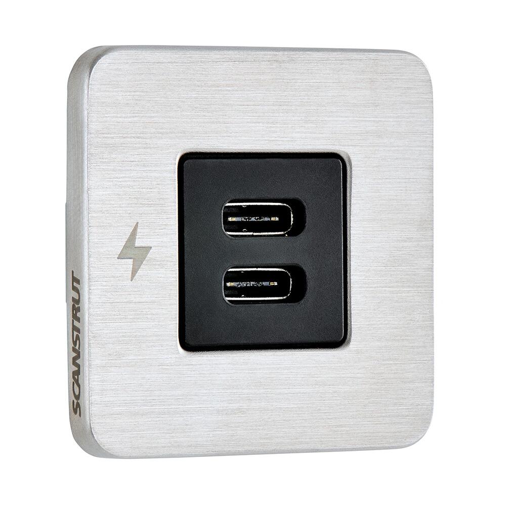 Image 1: Scanstrut TILE USB-C Interior Charging Socket - 12/24V - Stainless Steel Bezel