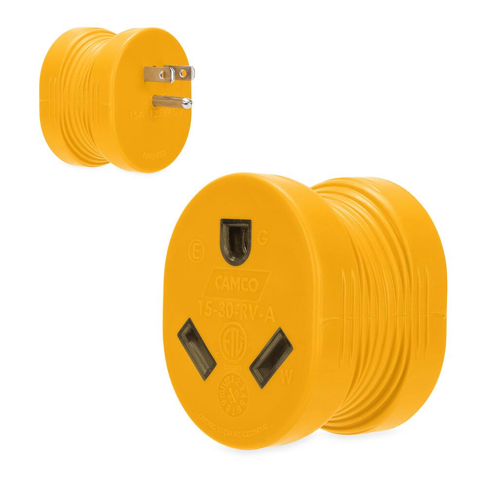 Image 1: Camco Power Grip RV Adapter - 15Amp Male/30Amp Female