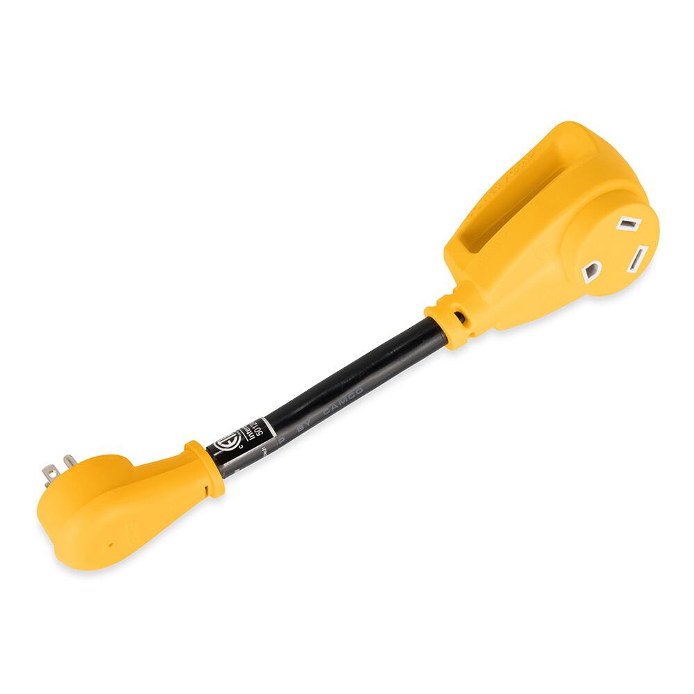 Image 1: Camco Power Grip Dogbone 15 Amp Male / 30 Amp Female Adapter - 12"