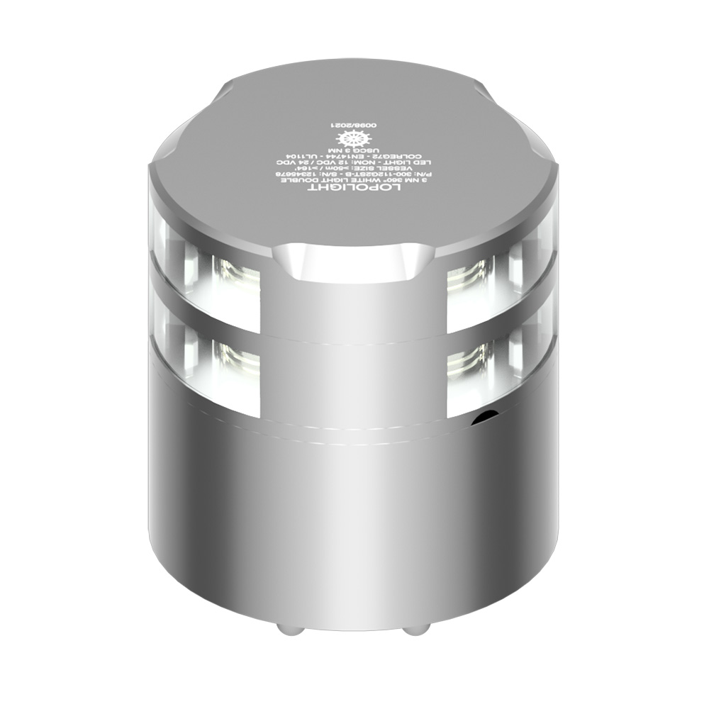 Image 1: Lopolight 360° Double-Stacked 3nm Masthead Light - Silver Anodized