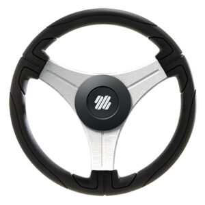 Image 1: Uflex Ustica 13" Steering Wheel - Black - Polyurethane w/Silver Spokes & X62 Hub