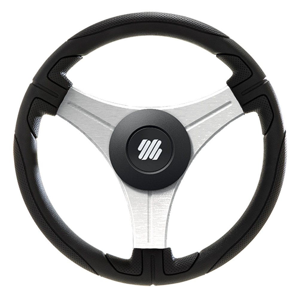 Image 1: Uflex Ustica 13" Steering Wheel - Black - Polyurethane w/Silver Spokes & X62 Hub