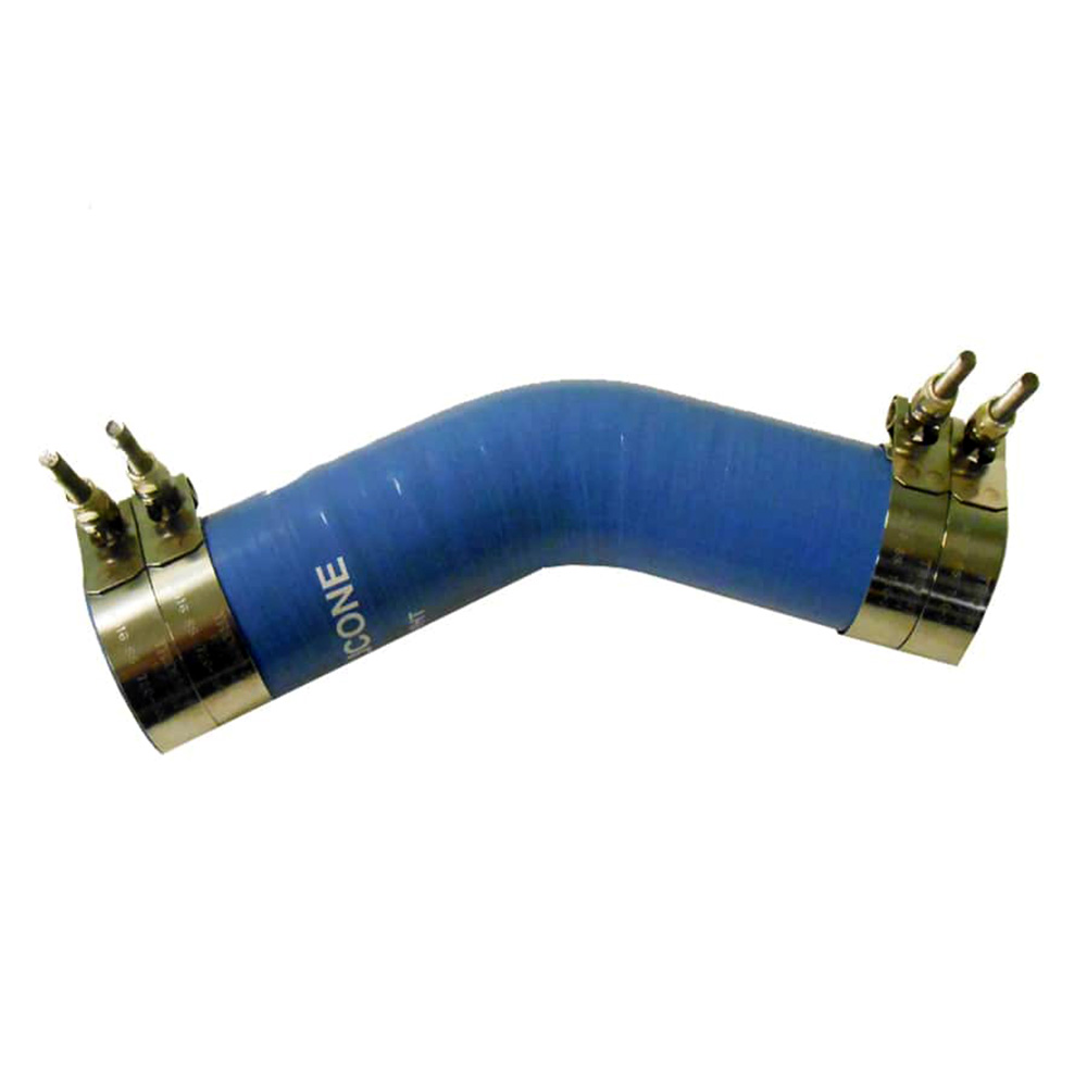 Image 1: Trident Marine 2-1/2" ID 45° Blue Silicone Molded Wet Exhaust Elbow w/4 T-Bolt Clamps
