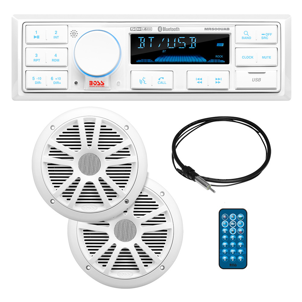 Image 1: Boss Audio MCK500WB.6 Kit w/MR500UAB, 2 MR6W Speakers, MRANT10 Antenna, & White Remote *Refurbished